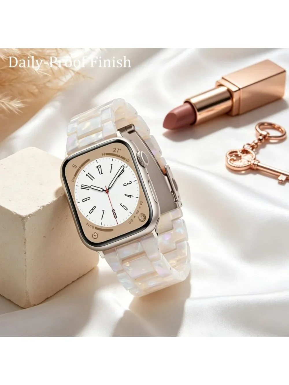 Stylish Lightweight Resin Watch Band for Apple Watch Series 1-11, Aurora White